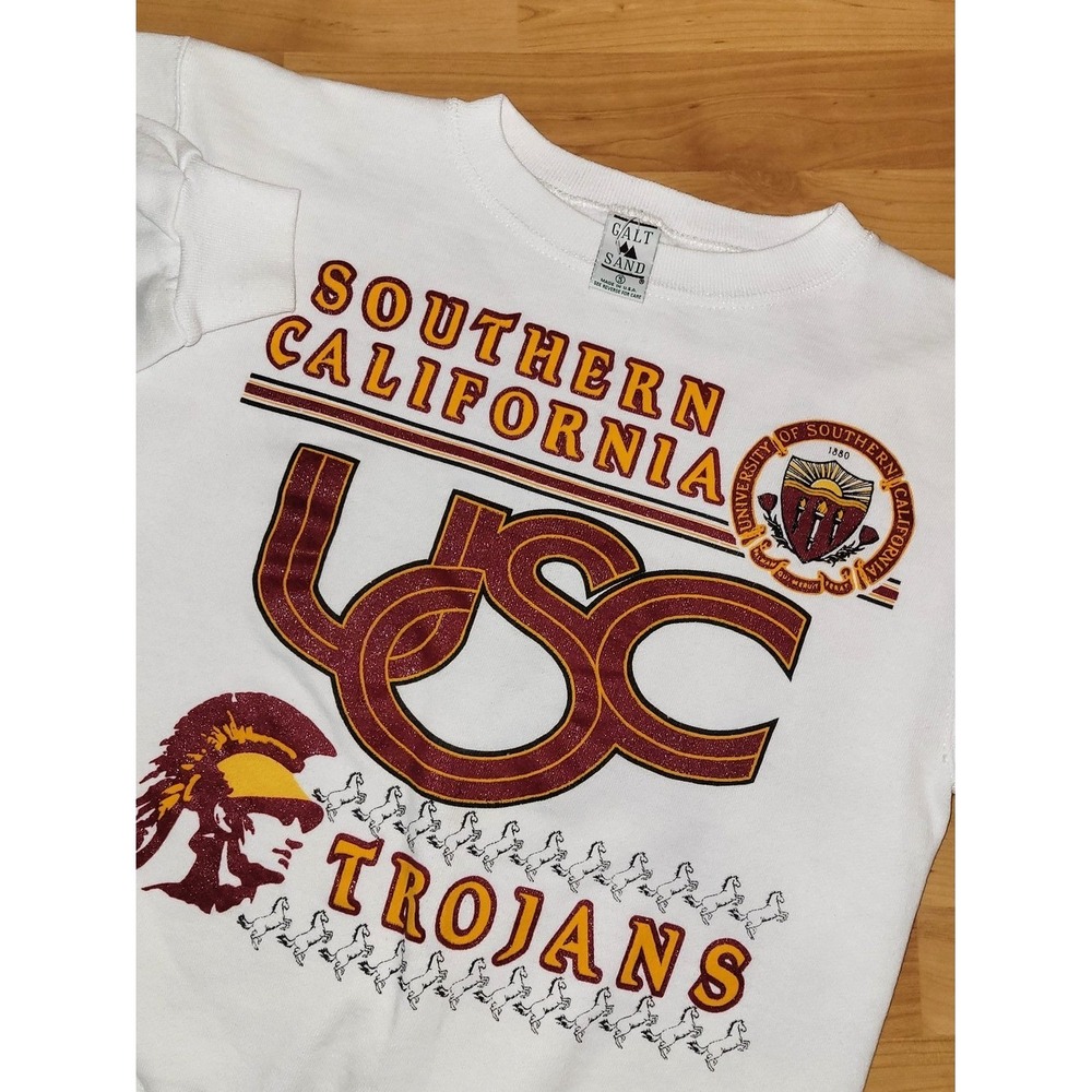 Vintage USC Trojans Small White Crewneck Sweatshirt Retro Colorful Spellout Logo